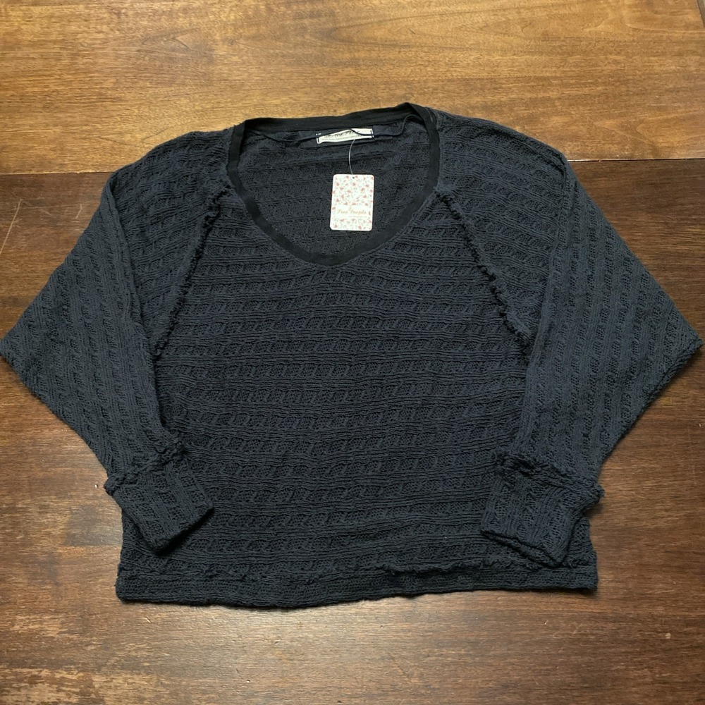 Free People Sweater Women's XS Thiens Hacci Open Knit Washed Black New With Tags